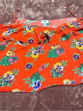 Old Navy Red Tropical Floral Off-Shoulder Crop Top